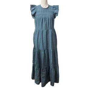 Blue Tiered Cottagecore Maxi Dress With Ruffle Sleeves & Pockets Womens Size M